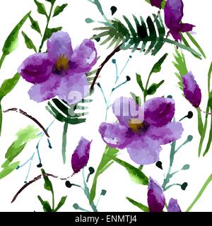 Aquarell Bild von Magnolia Blumen mit dekorativen Blättern und Zweigen Stock Vektor