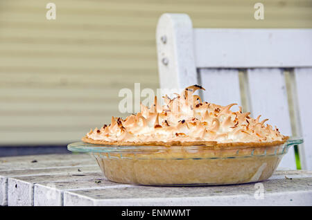 Selbstgemachte Kokoscreme Torte auf einen Tisch im Freien. Stockfoto