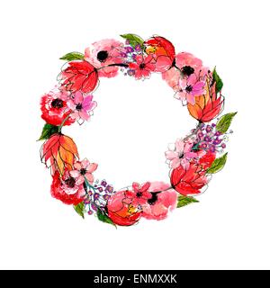 Aquarell Blumen Kranz. Handgemalte Vektor-Illustration. Stock Vektor