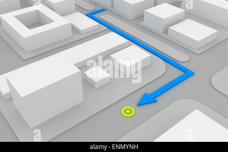 Navigationsroute auf 3D-Karte Stockfoto