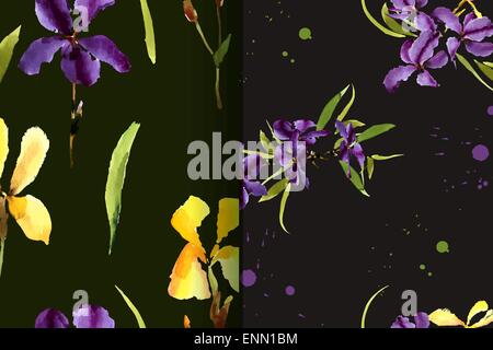 Iris, Aquarell, kann als Grußkarte, Einladungskarte für Hochzeit, Geburtstag und andere Urlaub und Sommer-Hintergrund verwendet werden. V Stock Vektor