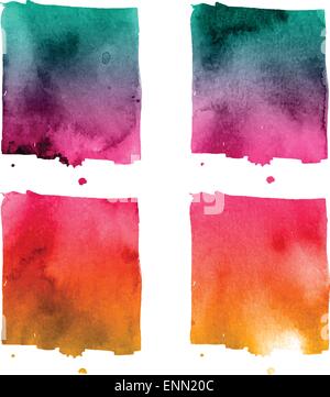 Satz von 4 lila in Aquarell gemalt. Vektor-Vorlage für Ihr Design. Vektor hand gezeichnete Satz von vier Aquarell Hintergrund, vec Stock Vektor