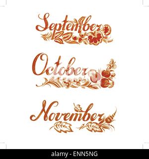 Set Name des Monats Herbst Stock Vektor