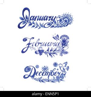 Legen Sie Name des Monats Winters Stock Vektor