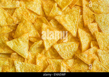 Hintergrund des Mais-Tortilla-Chips oder Nachos Stockfoto