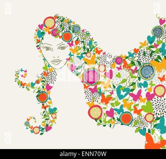 Schöne Frau abstrakte Blumen Haar Abbildung Stock Vektor