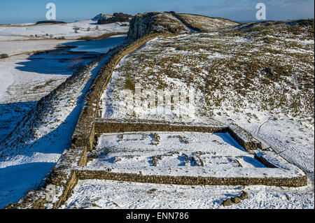 Hadrian Wall Winterlandschaft bei Meile Burg 39 Stockfoto