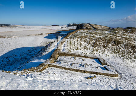 Hadrian Wall Winterlandschaft bei Meile Burg 39 Stockfoto