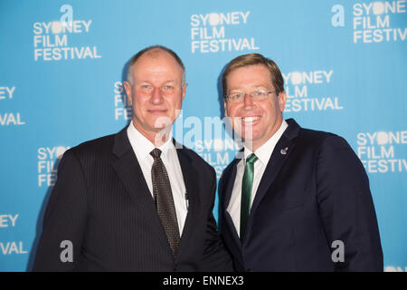 Sydney, Australien. 6. Mai 2015. 62. Sydney Film Festival starten, L-r: Lexus Deutschland CEO Sean Hanley und Minister Troy Grant. Stockfoto