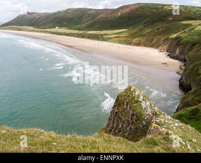 Blick entlang der Strand von Rhossili Bucht, Gower, Wales Stockfoto