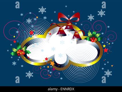 Weihnachten gold Rahmen mit roter Schleife und Holly Kranz. Stock Vektor