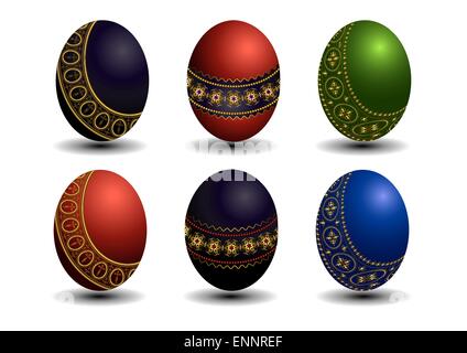 Kollektion farbige Ostereier mit gold Muster Stock Vektor