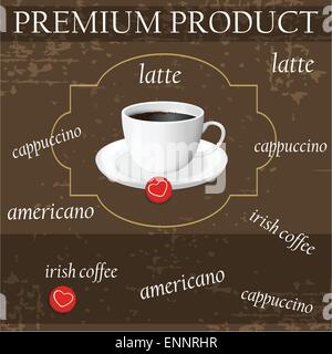 Menü für Kaffee im Vintage-Stil mit einem Becher Stock Vektor