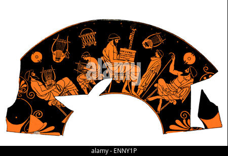 Antiken griechischen Vase Darstellung einer Schulstunde Musik Stockfoto