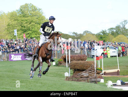 Badminton, UK. 9. Mai 2015. Mitsubishi Motors Badminton Horse Trials 2015. Badminton, England. Rolex Grand Slam-Turnier und ein Teil der FEI-Serie 4 Sterne. Führer von Tag 3 der 4 William Fox-Pitt (GBR) Reiten Chili Morgen im Cross Country Phase Credit: Julie Priestley/Alamy Live News Stockfoto