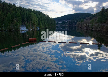 Nebligen Landschaft im Okertal, Harz, Deutschland. Stockfoto