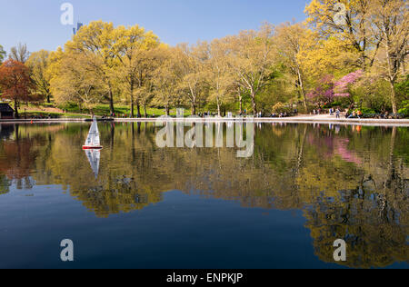 Frühling am Konservatorium Wasser im Central Park (auch bekannt als das Modell Boot Teich) Stockfoto