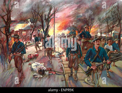 Die Munition Zug und Reserven der zwanzigsten Kansas Freiwilligen, Oberst Fredreick Funston, marschieren durch Caloocan in der Nacht nach der Schlacht von 10. Februar 1899 Stockfoto