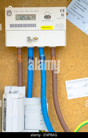 Britische Stromzähler installiert in einer box Stockfoto
