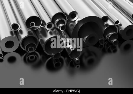 Profile aus Stahl auf schwarzem Hintergrund Stockfoto