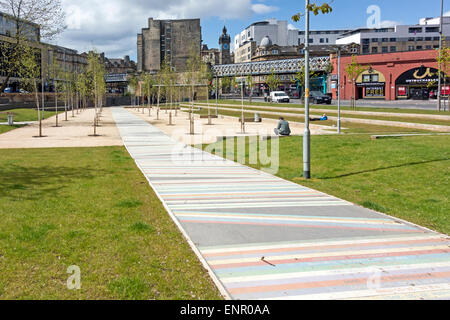 Offener Raum namens Barrowland Park in Glasgow eine Kreuzung zwischen Molendinar Street und Gallowgate in Zentral-Glasgow-Schottland Stockfoto