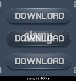 Drei dunkle blaue Download-Buttons auf strukturierten Hintergrund. Web-Design-Element. Sehr detaillierte Darstellung. Stockfoto