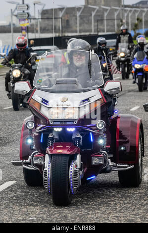 Carrickfergus, Nordirland. 10. Mai 2015. Ein Mann fährt drei Rädern Motorrad wie Kai Vipern Motorcycle Club halten jährliche Fahrt-Out für Nordirland Hospiz. Bildnachweis: Stephen Barnes/Alamy Live-Nachrichten Stockfoto