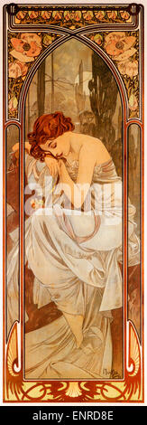 Mucha, Nachtruhe, 1899 Jugendstil Poster von tschechischen Künstler Alphonse Mucha für die Serie als Symbol für die Stimmungen der vier Perioden des Tages Stockfoto