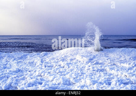 Grand Bend Ontario Kanada. Fichtenwald Provincial Park am Lake Huron See ist im Winter zugefroren Stockfoto