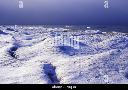 Grand Bend Ontario Kanada. Fichtenwald Provincial Park am Lake Huron See ist im Winter zugefroren Stockfoto