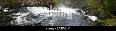 Swallow Falls (Rhaeadr Ewynnol) Wasserfall auf dem Fluss Llugwy (Afon Llugwy), Betws-y-Coed, Wales, UK Stockfoto