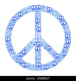 Blauen Peace-Zeichen durch viele kleine Frieden Symbole gebildet. Abbildung auf weißem Hintergrund. Stockfoto