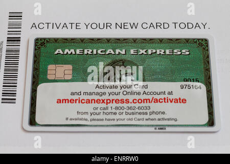 Neue American Express Karte mit Aktivierungsinformationen - USA Stockfoto