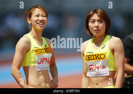 Kawasaki, Frauen-4100mR Todoroki Stadium, Kanagawa, Japan. 10. Mai 2015. (L-R) Chisato Fukushima, Kana Ichikawa (JPN) Leichtathletik: IAAF World Challenge Seiko Golden Grand Prix in Kawasaki, Frauen-4100mR Todoroki Stadium, Kanagawa, Japan. Bildnachweis: Yusuke Nakanishi/AFLO SPORT/Alamy Live-Nachrichten Stockfoto