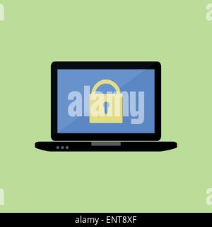 Flache Notebook mit Schloss Stock Vektor
