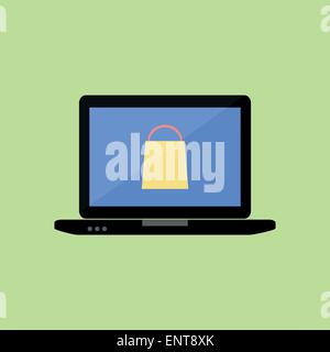 Flache Notebook mit Einkaufstasche Stock Vektor