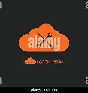 Orange Wolke mit Einstellungen Zeichen auf schwarz Stock Vektor