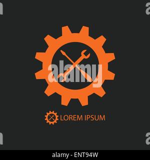 Orange Zahnrad und Tools als Logo auf schwarz Stock Vektor