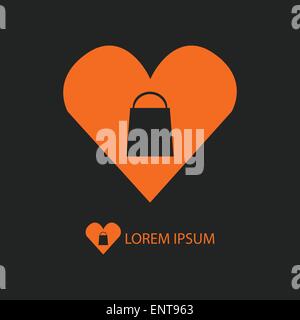 Ich liebe shopping Logo auf Schwarz Orange Stock Vektor