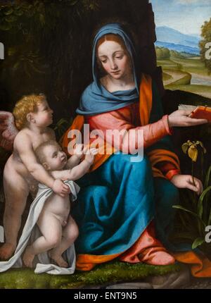 Jungfrau und Kind mit einem Engel namens Madonna Maneggio 26.09.2013 - Sammlung des 16. Jahrhunderts Stockfoto