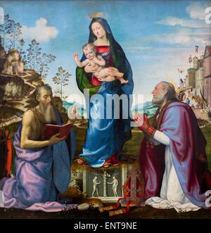 Jungfrau und Kind, umgeben von Heiligen Hieronymus und Heiligen Zenobius 26.09.2013 - Sammlung des 16. Jahrhunderts Stockfoto