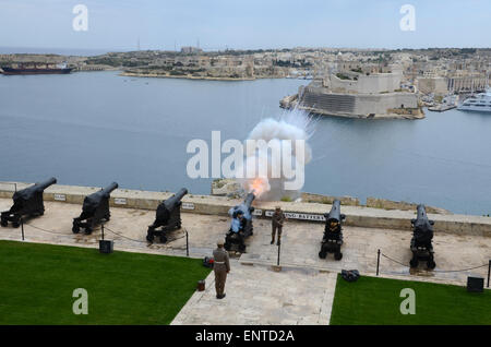 Begrüssende Batterie Grand Harbour Valletta Malta Stockfoto