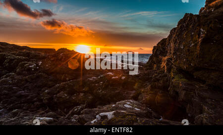 Sonnenuntergang am Strand, Ayrshire, Schottland, UK Turnberry Stockfoto