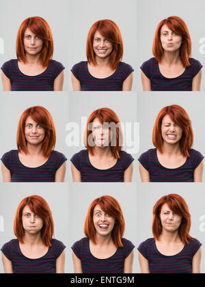 junge Frau machen Mimik Stockfoto