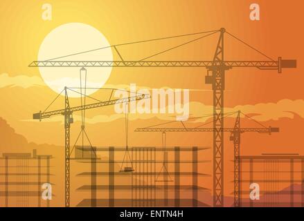 Illustration der Krane im Hausbau-Bereich. Stock Vektor