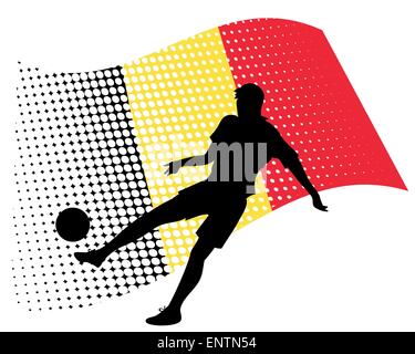 Vektor-Illustration von Belgien Fussball Spieler Silhouette gegen Nationalflagge isoliert auf weiss Stock Vektor