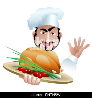 Illustration der zufriedenen Chef mit gut gekochtes Gericht Stock Vektor