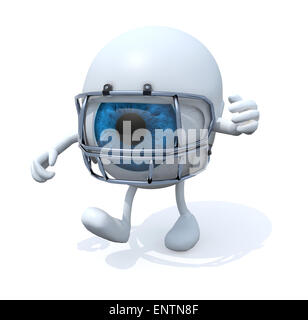 Big Eye mit Armen, Beinen und Rugby-Helm, 3d illustration Stockfoto