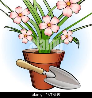 Eine Vektor-Illustration von Fenster-Pflanze und Garten Schaufel Stock Vektor