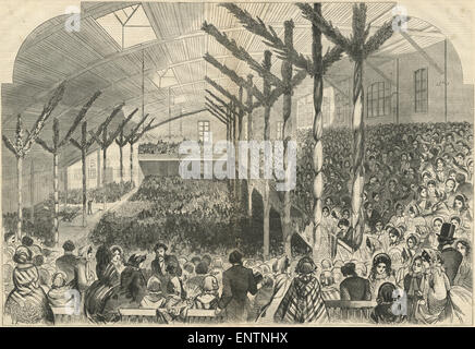 Antike Original Gravur, "Die Republikaner in Nominating Convention in ihren Wigwam auf Chicago, Mai 1860" vom 19. Mai 1860 Ausgabe von Harper's Weekly. Quelle: Original, erste Generation print. Stockfoto